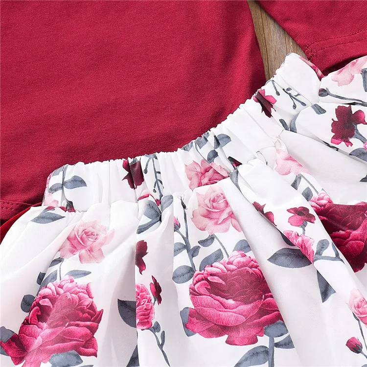Baby Girl Boutique Clothing Sets Kids Outfit cute red top+ floral dress + hairband 3pcs Girls Clothing Set