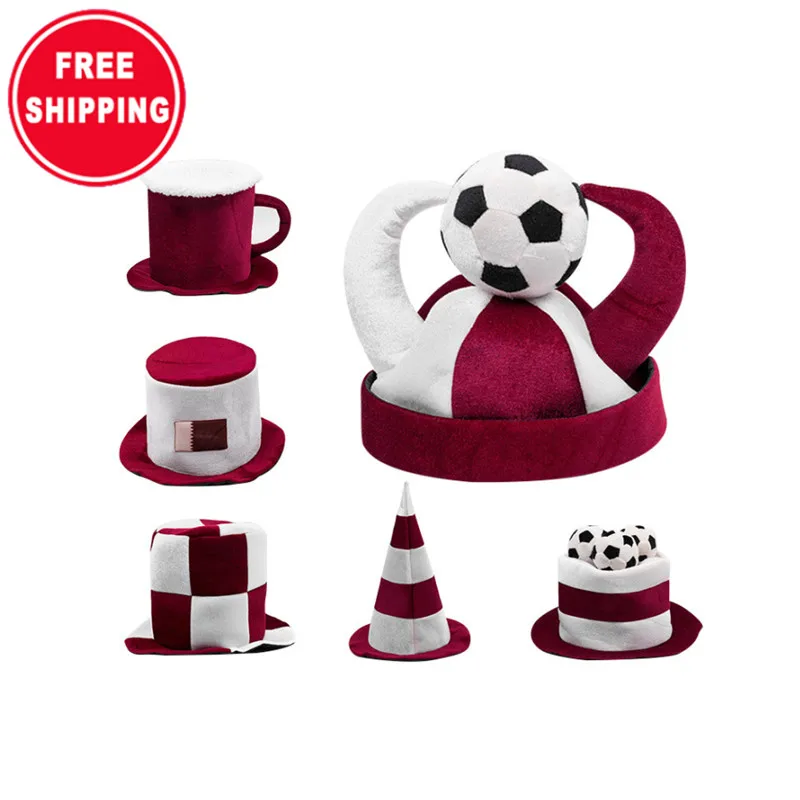 Free Shipping 2022 Qatar World Cup football fan velvet hat flag fan party hat cheer props carnival hat