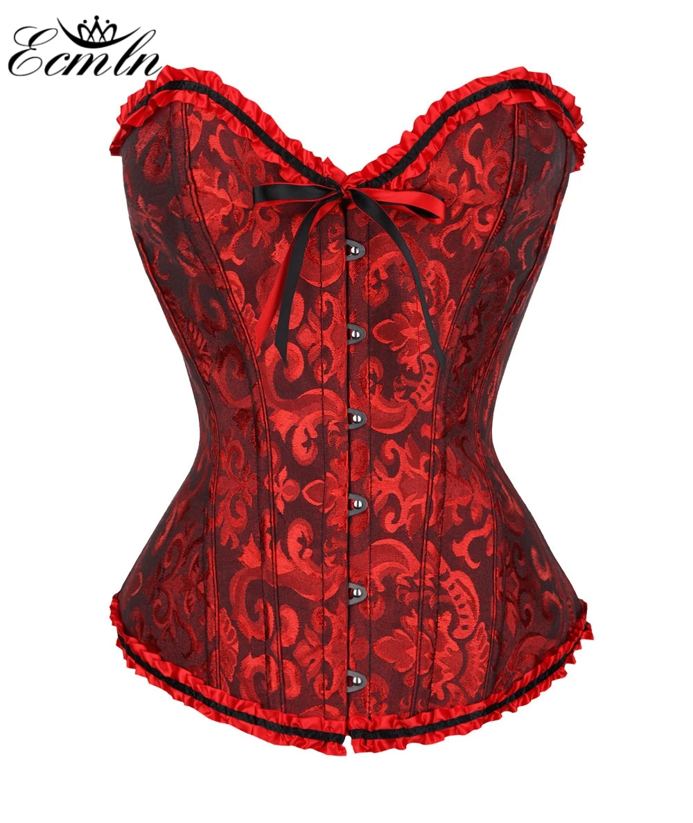 ECMLN Wholesale Overbust Corset Top Bustiers Korset Corsage Plus Frill Trim Bandeau Waist Trainer Plus Size Sexy Lace Up Corset