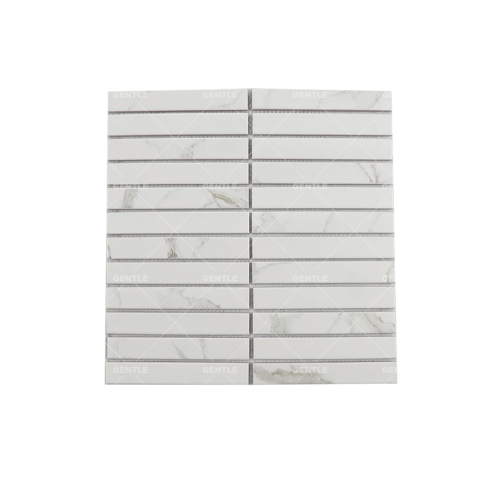 Kit kat Carrara White Ceramic Mosaic 22*145mm Strip shape  Porcelain Mosaic Tiles For Bathroom Decoration