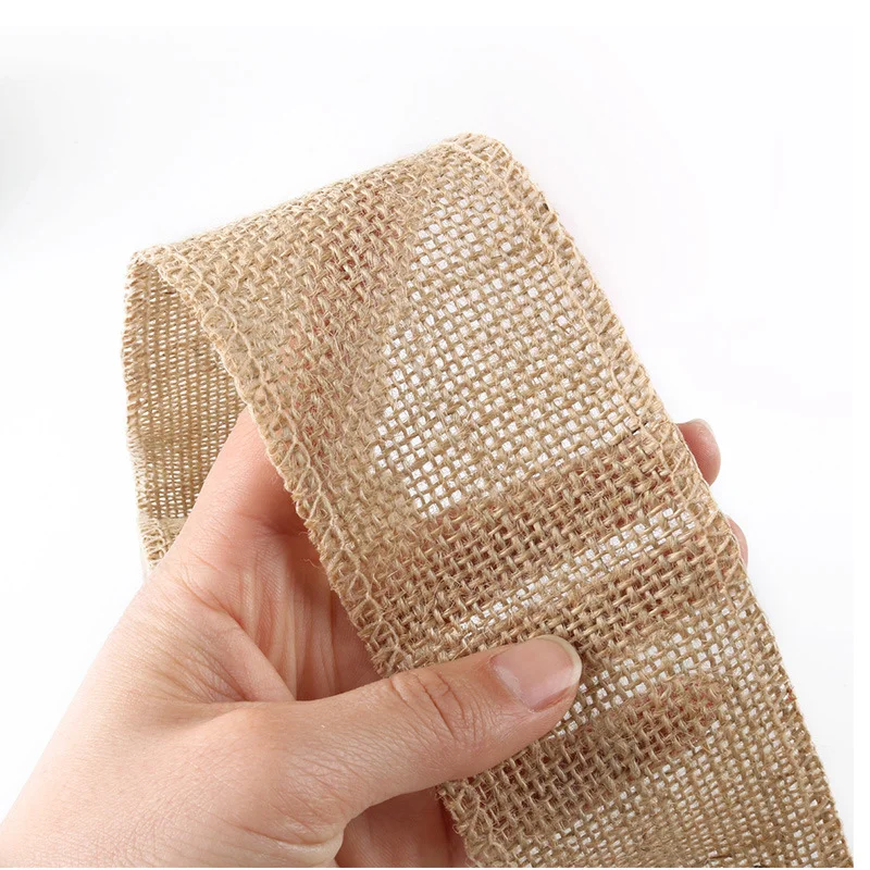 Wide 8cm Natural Burlap Fabric with Beautiful Burlap Ribbon  Long 10M for Wedding Event Party and Home Decoration