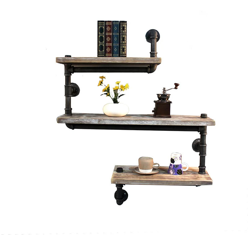 Loft Style Industrial Wooden Steel Pipe Shelving Unit Storage Rack