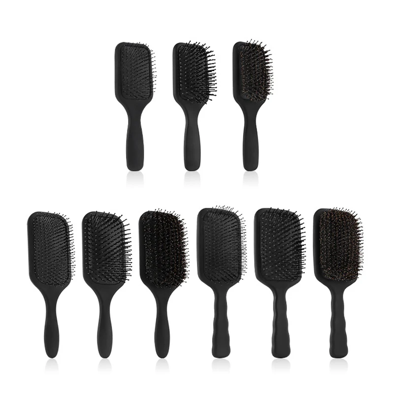 High Quality Matt Black  Nylon Boar Bristle Dry Wet Hair Detangler Hair Extension Brush