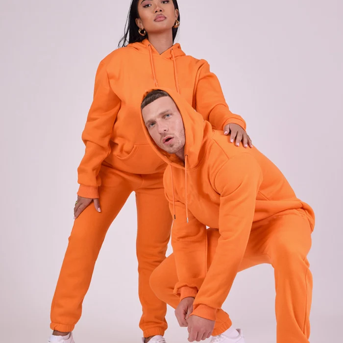 huilin factory wholesale high quality bright colorful mens tracksuit unisex oversized hoodie jogger sets men tracksuit in orange