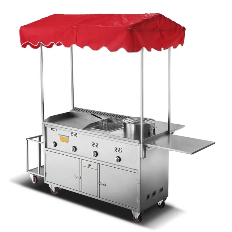 In stock Multifunctional commercial street food cart hand push food cart for pancake maker fryer BBQ snack truck cart mobile