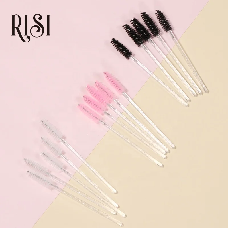 RISI Wholesale Glitter Mascara Wands 50 Pcs/ Bag Mascara Applicator Beauty Makeup Mascara Wands Disposable Eyelash Brush