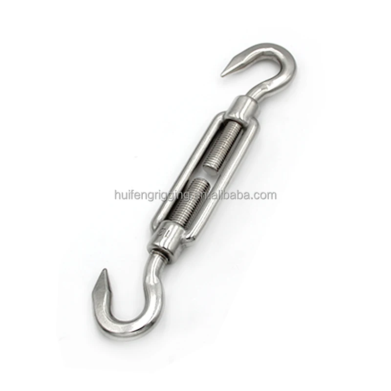 Huifeng Heavy Duty DIN1480 Turnbuckle Hook 304 Stainless Steel 304 316 Customized Wire Rope Tensioner M5 Hook Turnbuckle