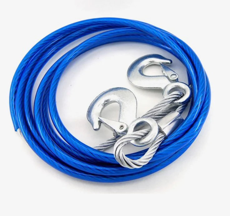 4M 5 Tons Steel Wire Tow Cable Tow Strap Towing Rope with Hooks for Heavy Duty Car Emergency