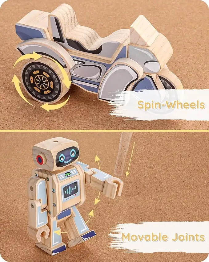 Wooden Robot Assembly Toy Set Gift for Kids Woodworking Crafts Projects for Boys and Girls Woodcrafts