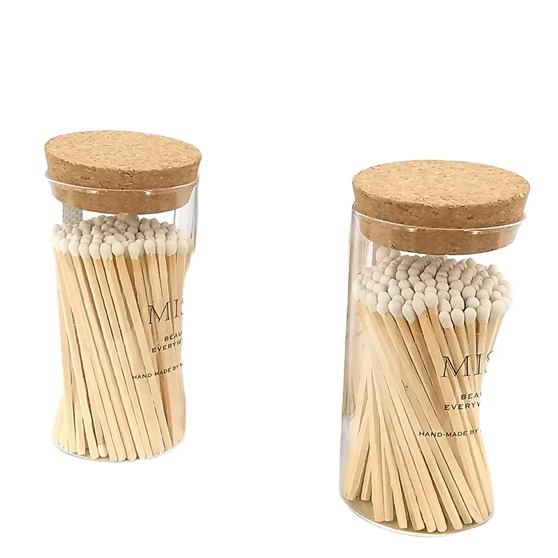 2024 Wholesale Glass Match Bottle with Wooden Lid for Colorful Matchsticks Wood Matches