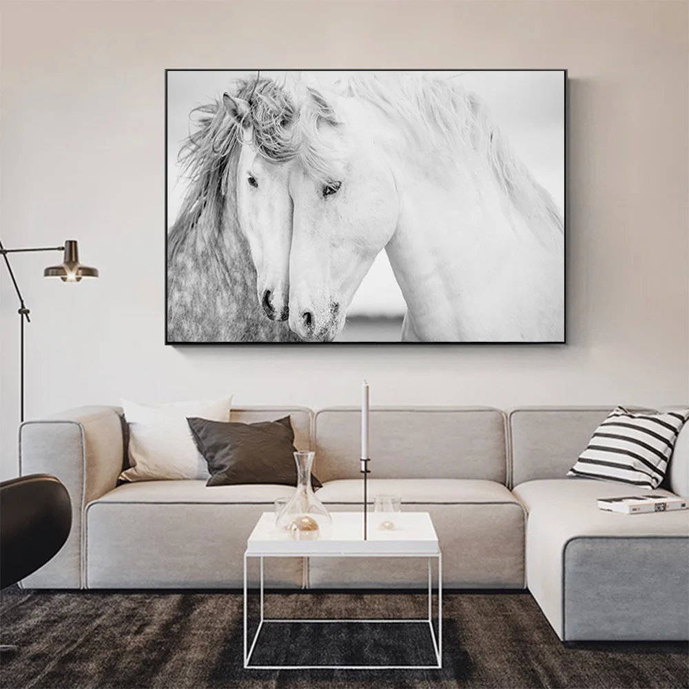 Dropshipping home decor acrylic print 3d horse pictures black and white wall art