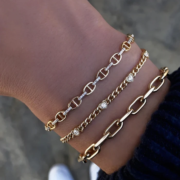 925 Sterling Silver 14K Gold Plated Luxury Link  Chain Bracelet For women