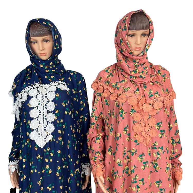 Islamic Clothing Cotton Hijab Abaya for Yong Girls Lace Embroidery Muslim Prayer Dress Kaftan Ropa Arab Mujer Ramadan Robe Dubai