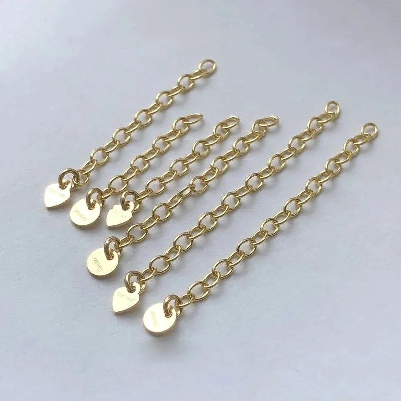 Gold Filled 2.3mm Extension Chain 2/3/4/5CM Cable Link Extender Chain With 1/20 14K Stamped 4mm Circle 3.5mm Heart Tail