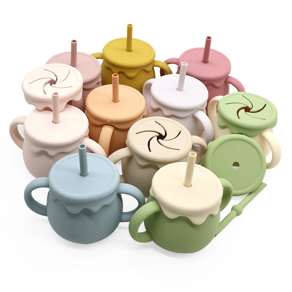 Wholesale 3 in 1 Function Spill Proof Babi Feed Silicon Baby Cup With Straw