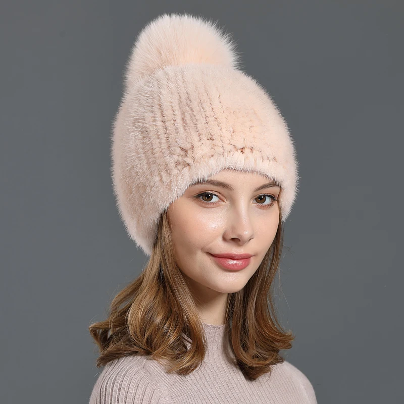 Custom Winter Hats Beanie cap fur mink hat for ladies bucket winter mink real fur hats for women