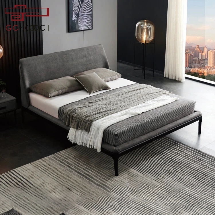 Nordic modern design minimalist style metal frame fabric Leather soft bed king size queen size