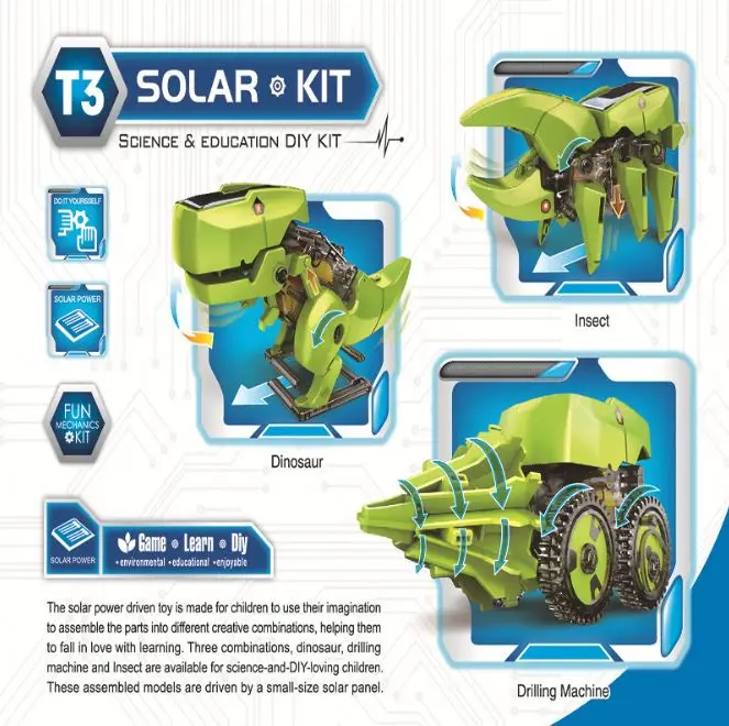 
Hot sale educational eco-friendly 3 in 1 solar dinosaur toy kits stem solar powered system diy robot for kids children 