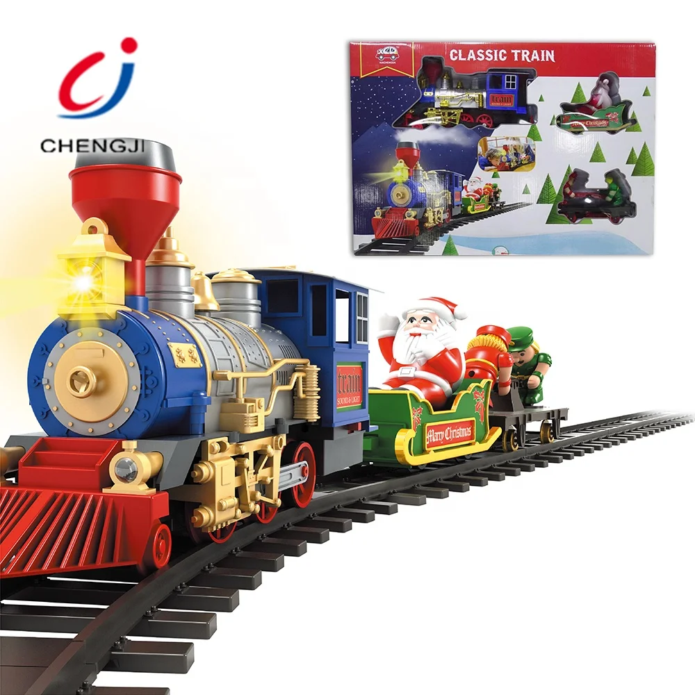 Chengji Classic small railway plastic train toys set railway tracks christmas mini toy train toys set railway tracks