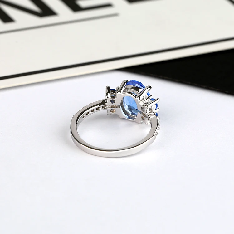 Mascot 925 sterling silver jewelry color cubic zirconia tennis ring sapphire ring women