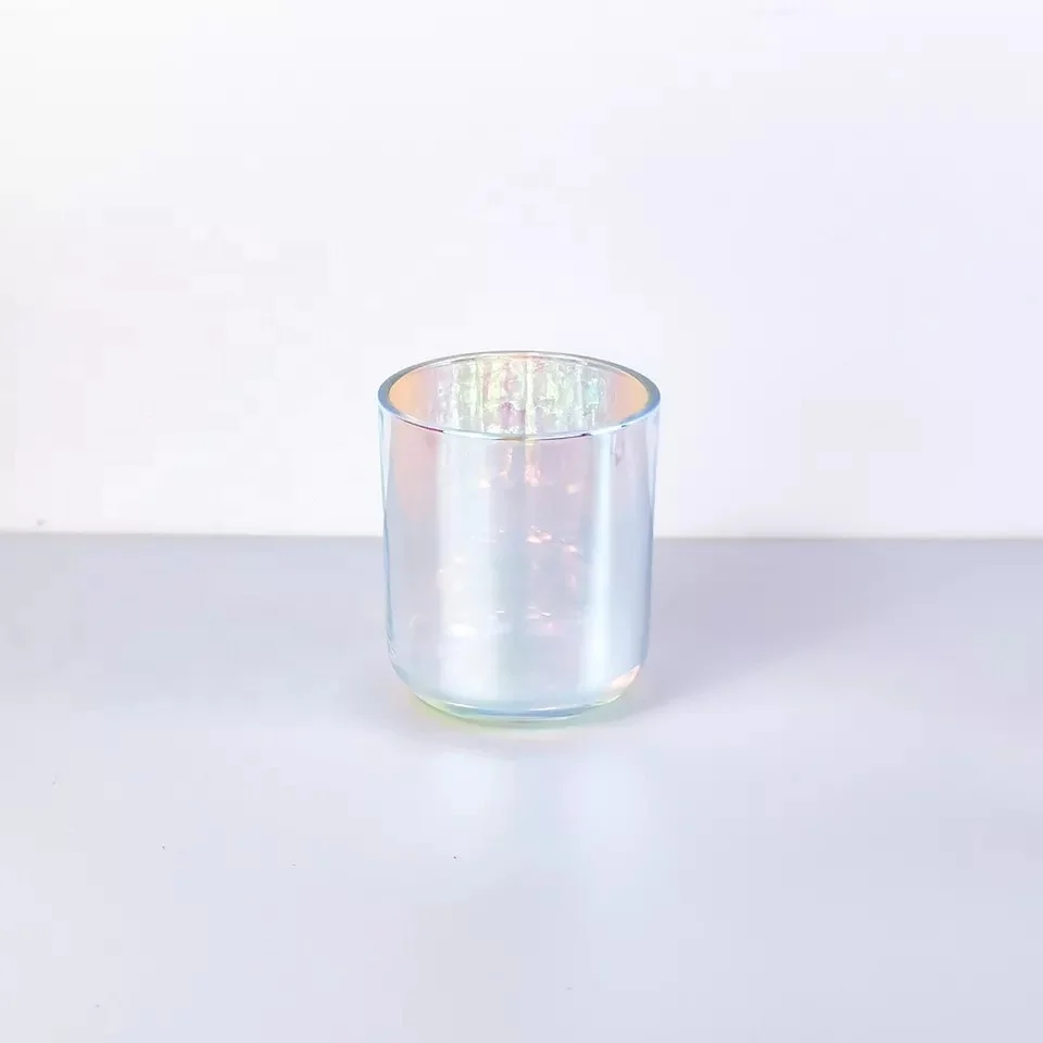 Hot sale Shiny iridescent glass candle jars for scent candles Iridescent Candle Vessels For Christmas