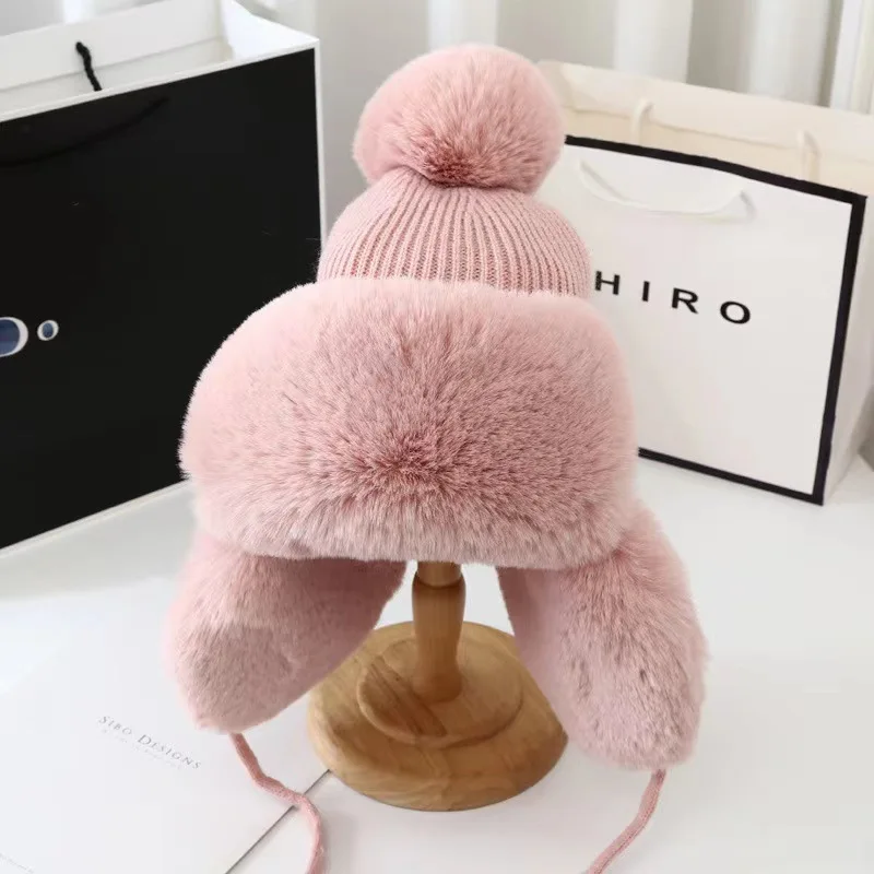 New children fall and winter beanie hat plush cap padded and thickened warm ear protection fashion knit cap