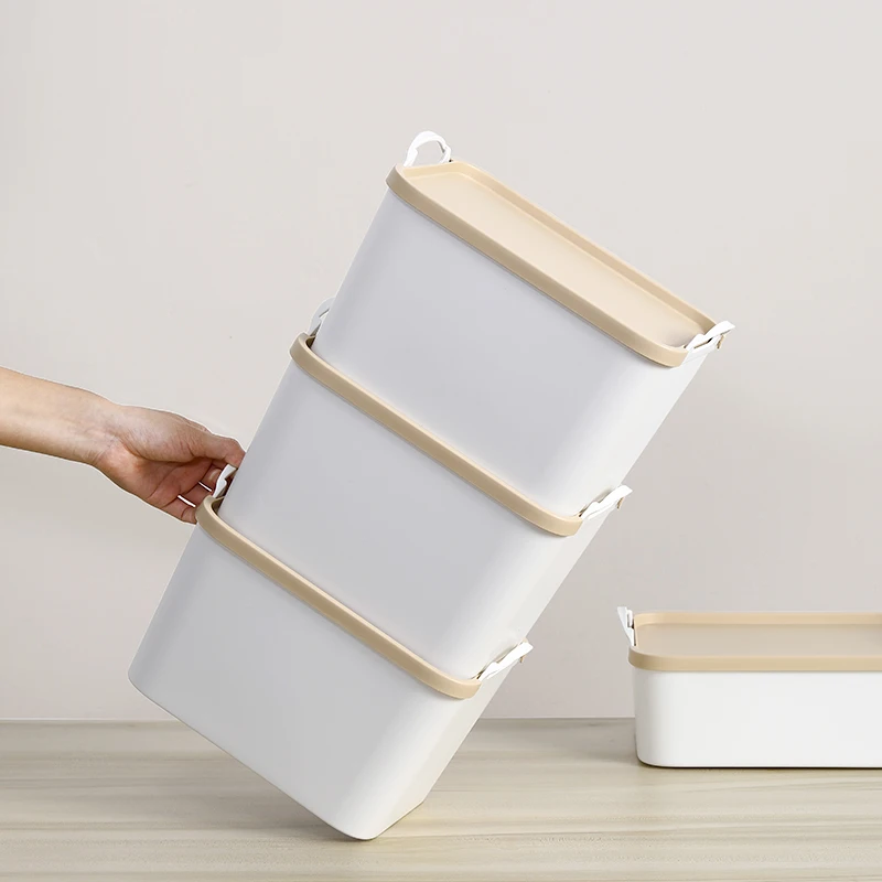 38.5*25.8*18.5 cm Food Grade Stackable Plastic Kitchen Food Snacks Fruits Rice Condiments Storage Box with Handle