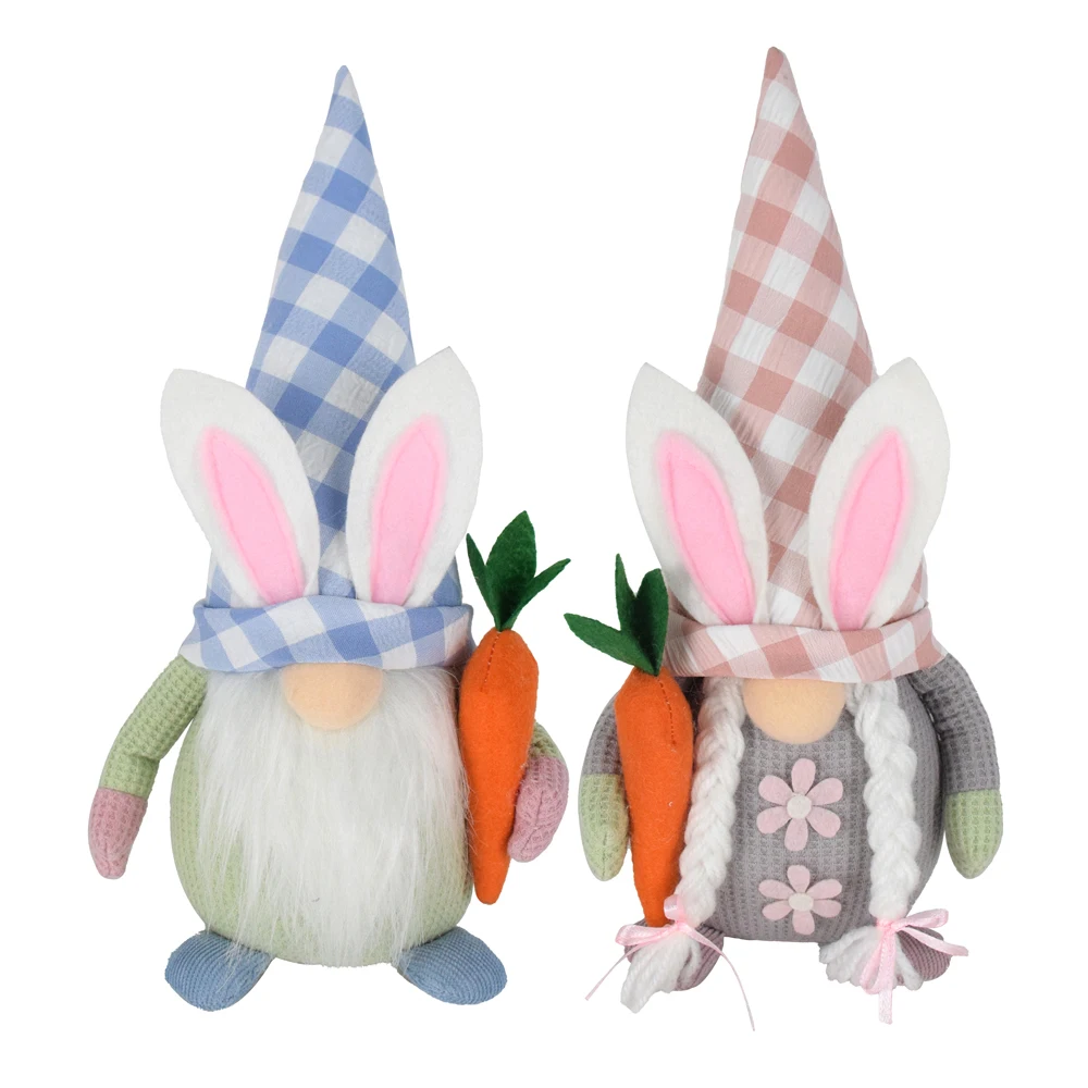2023 Plush Gnomes Easter Happy Plaid Swedish Bunny Gnome Carrying Carrot Handmade Gnome Stuffed Home Decor