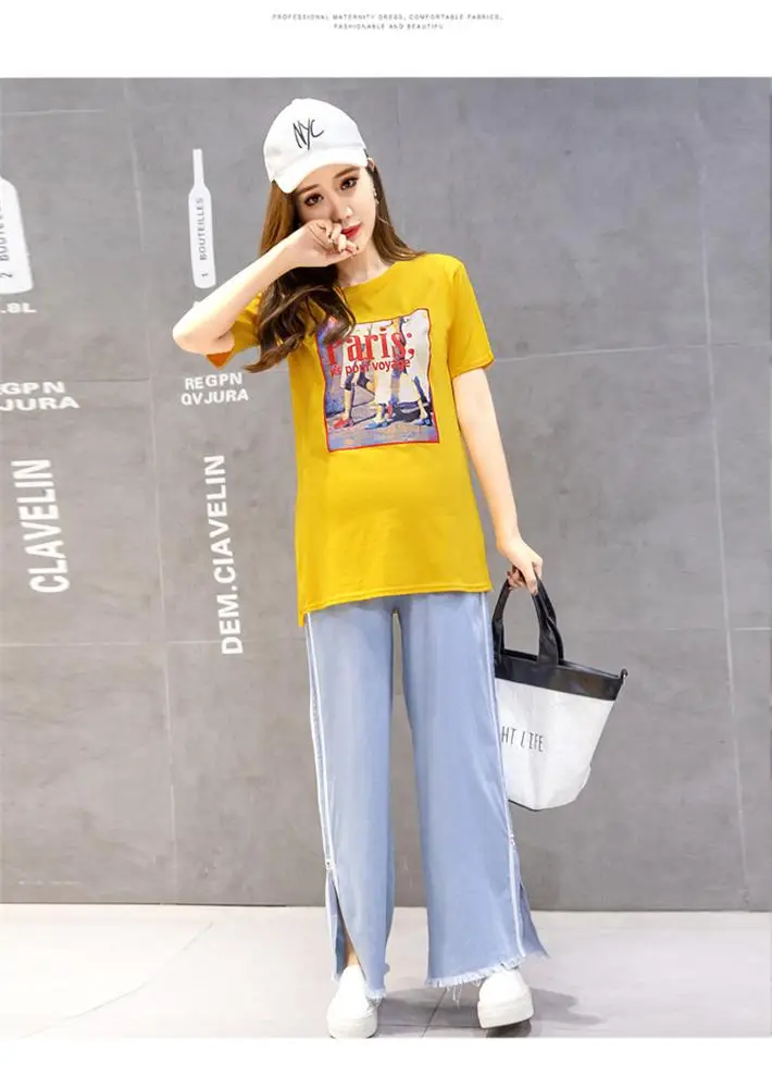 
Wide Leg Loose Maternity Jeans Pregnant Women Spring Summer Adjustable Elastic Waist Cotton Pregnancy Maternity Clothes Trousers 