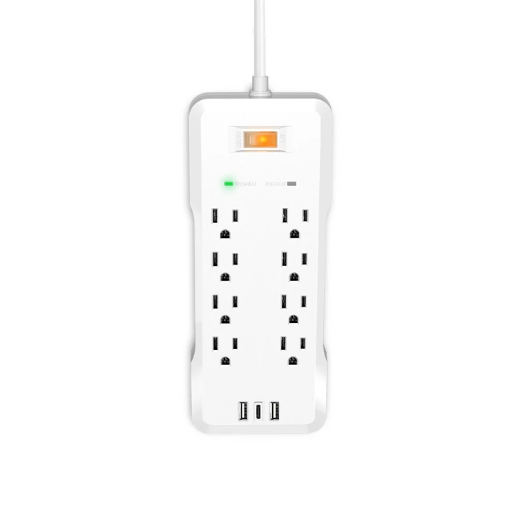 Новый тренд, стандарт США, 8 розеток переменного тока и 2 порта USB, стабилизатор напряжения с плоской вилкой типа C PD 18 Вт