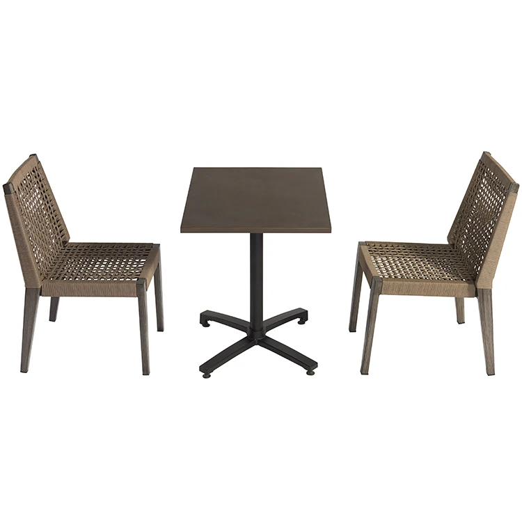 Woven Rope Furniture Patio Bistro Wood Table Sets 3 pcs Outdoor Dining Table and Chairs