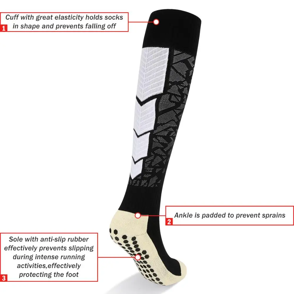 Professional custom logo sport sock men grip knee high compression football socks
