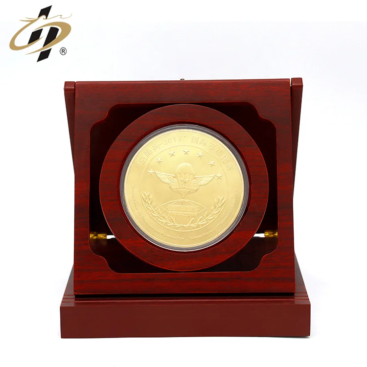 Shuanghua Factory Made Gold Silver Metal Souvenir Coin Custom Engraved Commemorative Coins With Wooden Box