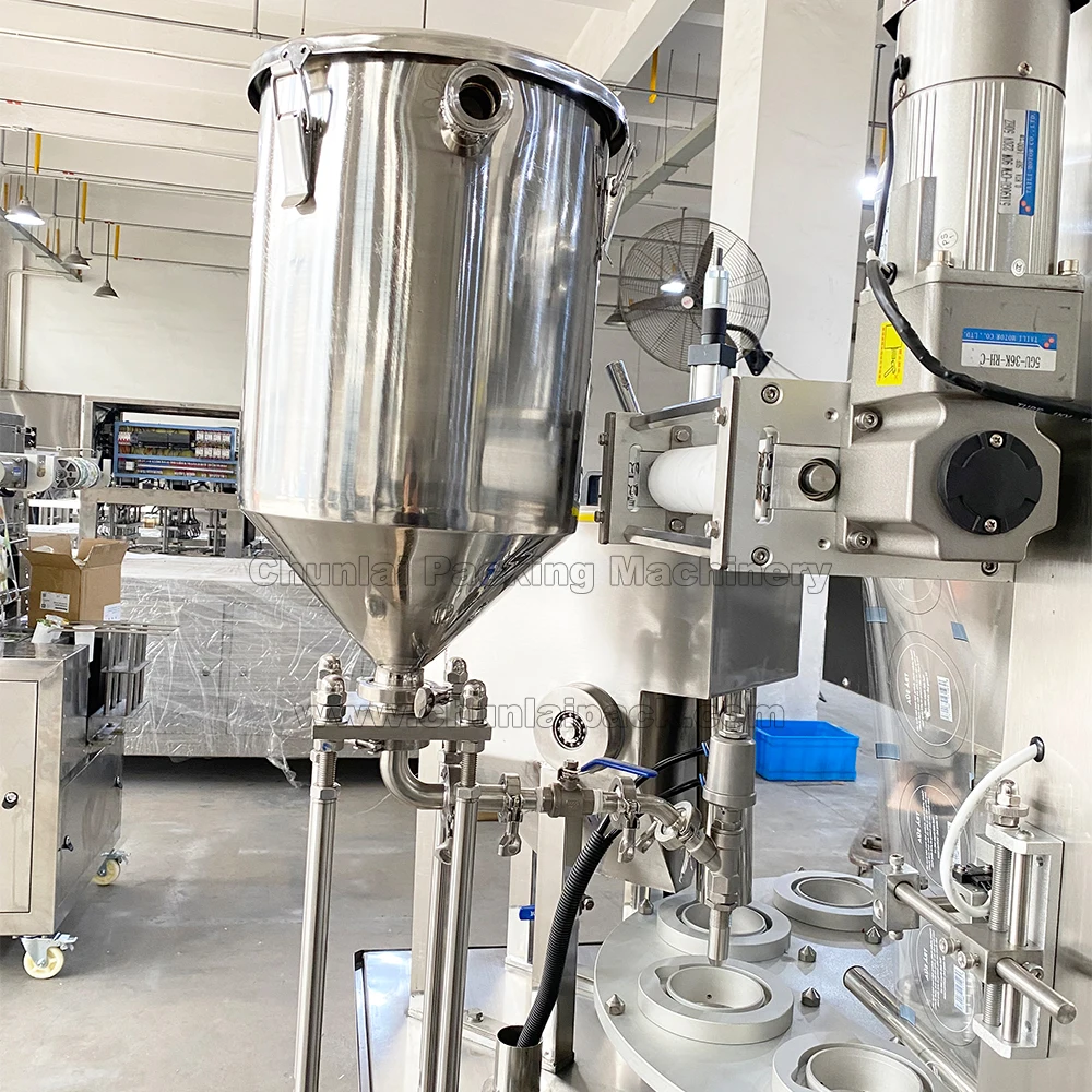 Rotary Type Automatic Nata de Coco Coconut Pearl Milk Tea Cup Filling Sealing Machine