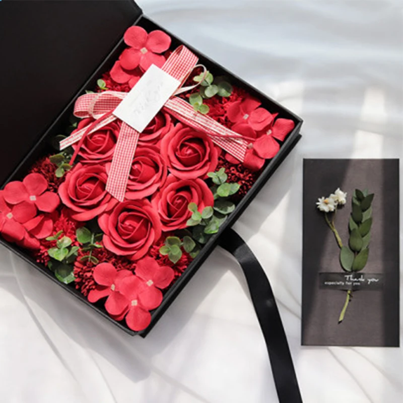 Wedding Valentine Black Rose Floral Folded Magnetic Rigid Cardboard Packaging Box Flower Gift Boxes For Flowers