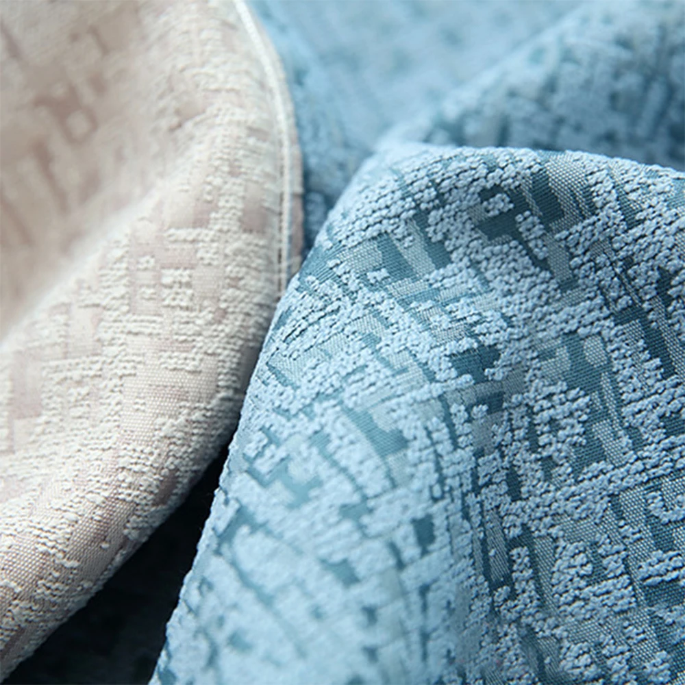 New Simple Elegant Stitching Blue Curtains Luxury Jacquard Design Curtains for Living Room Bedroom Home Textiles