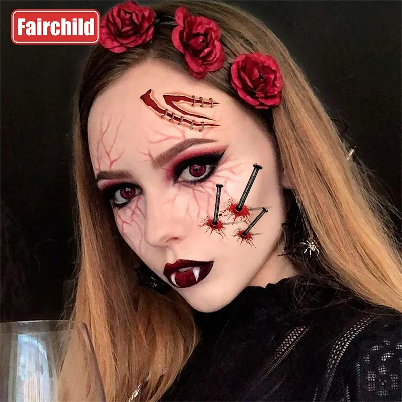 Татуировки с кровавыми шрамами реалистичные страшные девушки Хэллоуин блестящие тату игрушки для Хэллоуина вечеринки самостоятельной работы безопасные кожи костюмы вечеринок