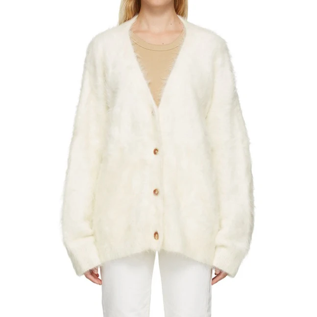 Custom ladies Alpaca Wool Chunky Knit Cardigan Women Brown Coat Cashmere Oversized Fuzzy Mohair Sweaters