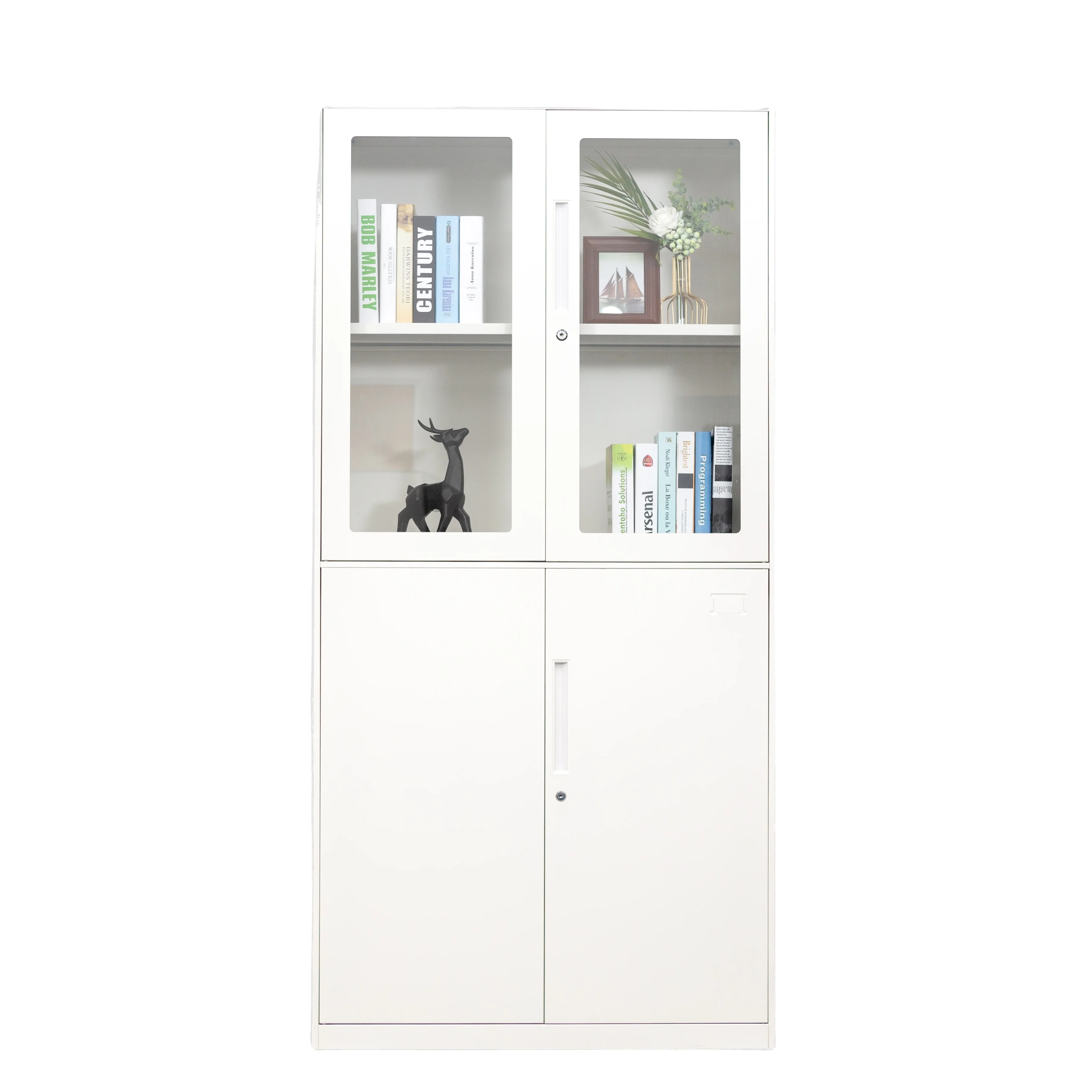 Steel alp modern general use metal 4 layer 2 glass door swing filing office furniture cabinet