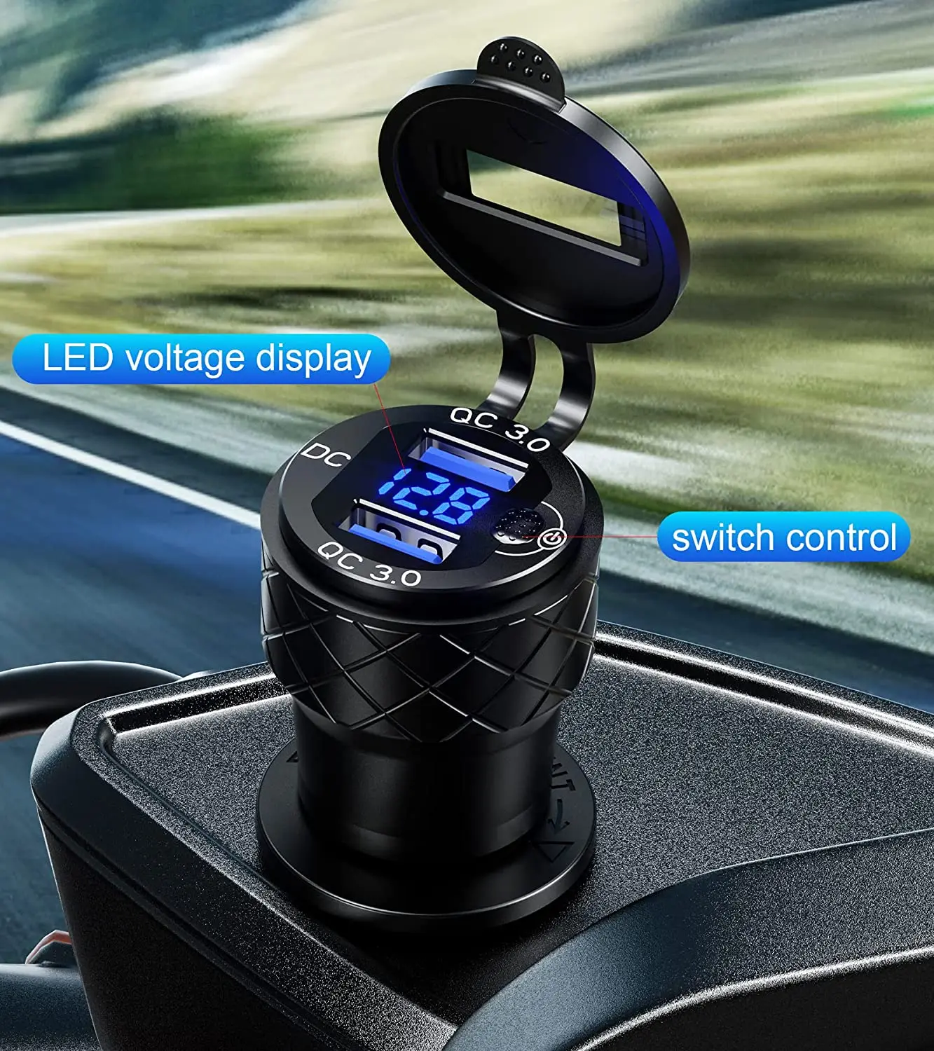 Aluminium DIN Hella Power outlet Plug Charger Motorcycle Dual Quick Charger 3.0 USB Charger Power Adapter with LED Display