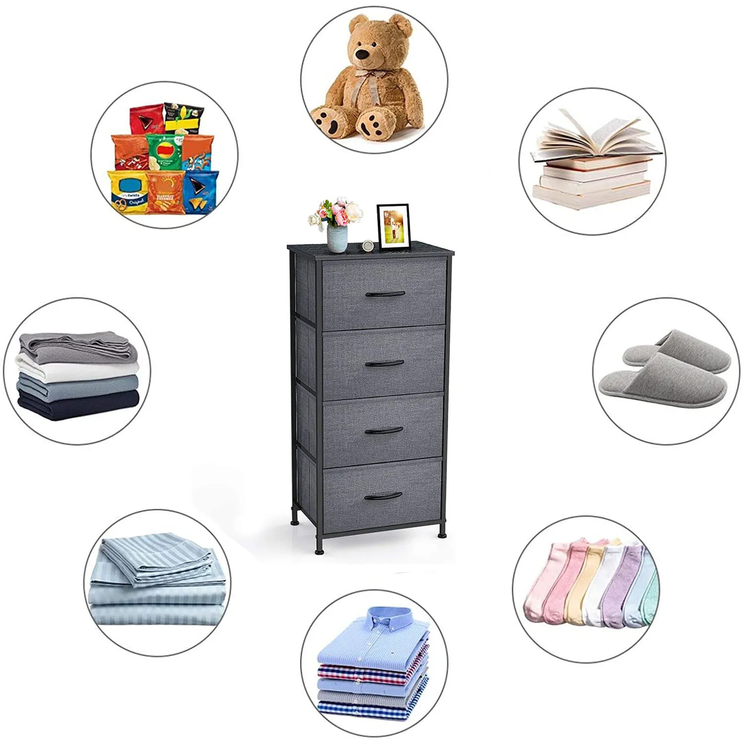 Home 4 Drawers With Wood Top Storage Dressing Table with plastic Handle and Easy to Install  Organizer 4 Fabric Storage drawer