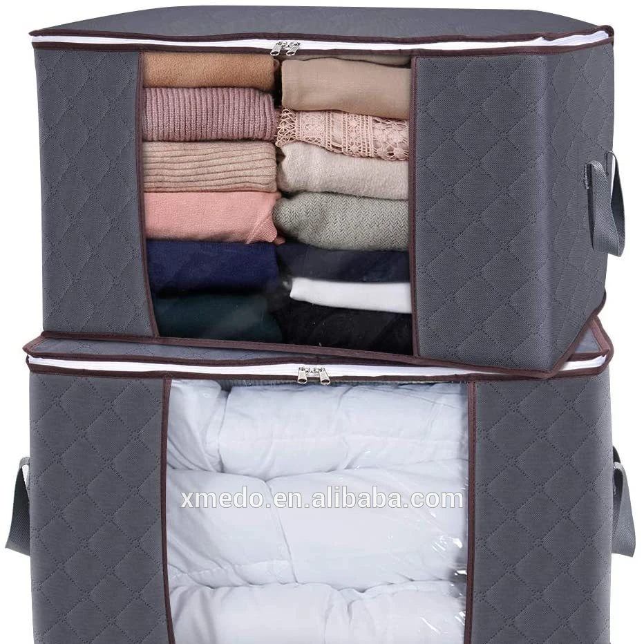 Large Capacity Clothes Storage Bag Organizer with Reinforced Handle Thick Fabric for Comforters, Blankets, Bedding, Fold