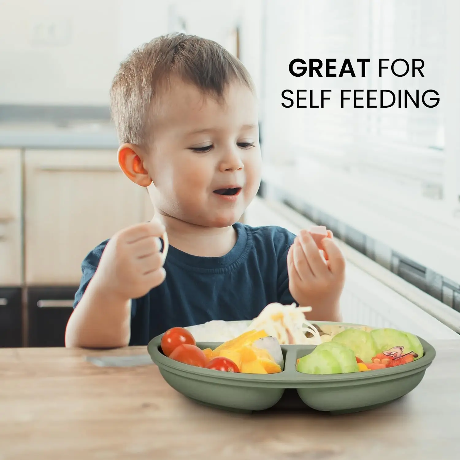 Silicone Baby Feeding Set Baby Led Weaning Supplies Bowl Divided Plate Adjustable Bib with Suction Plate and Bowl