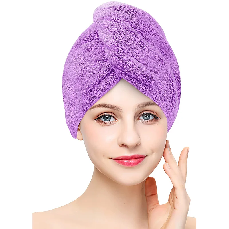Coral Fleece Hair Towel with Button Super Absorbent Fast Drying Hair Cap Luxury Wraps Magic Fast Dry Towel Hair-Drying Cap
