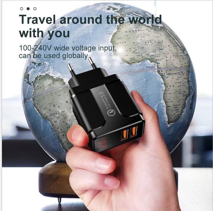ETL USA 2 Pin Plug 18W QC3.0 Fast Charging USB Home Charger 5V 3A 9V 2A 12V 1.5A Wall Adapter For Mobile Phones