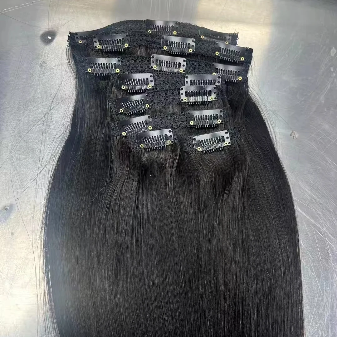 Letsfly 10A grade Clip in Hair Extensions Black Women 100% human hair Natural Black 7 Pcs/set 120gram Brazilian Raw Virgin Hair