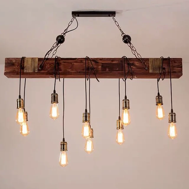 
Reclaimed Wood Rustic Chandelier Decoration Industrial Edison Bulbs pendant kitchen light 
