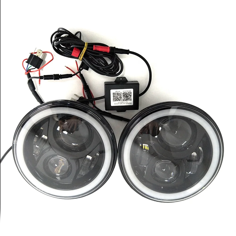7 inch Round LED Headlight RGB Halo Angel Eyes Light With Mobile Phone APP Remote For TJ LJ JK  Hummer H1 H2 Headlamp