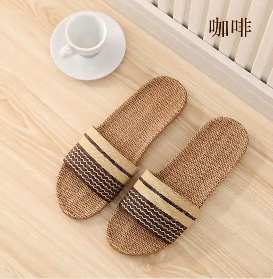 
Wholesale Men Women Linen Lovers Indoor Wooden Floor Mute Home Non-slip Thick Bottom Summer Sandals Straw Slippers 