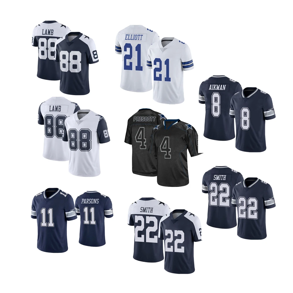 Мужская команда Далласа дак Прескотт Мика Парсонс CeeDee ягненок Американский футбол Джерси ограниченная Униформа регби рубашки на заказ